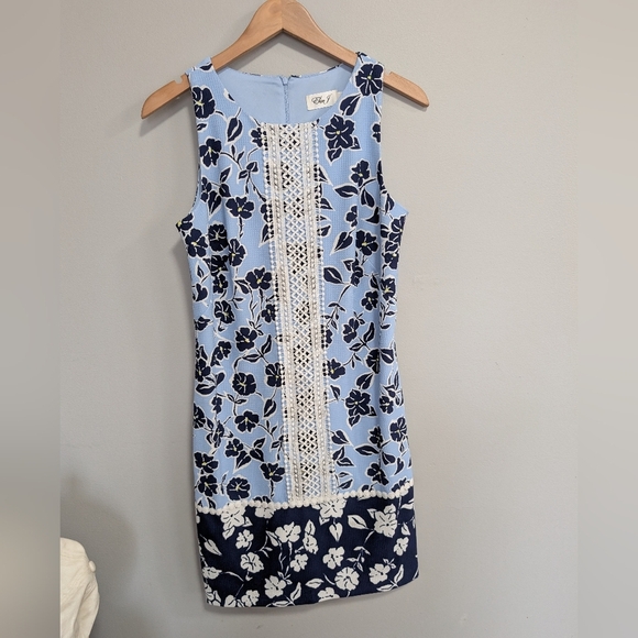 Eliza J Blue and White Shift Floral Mini Dress Resort A Line Crochet Bnwot 8 - Picture 11 of 14
